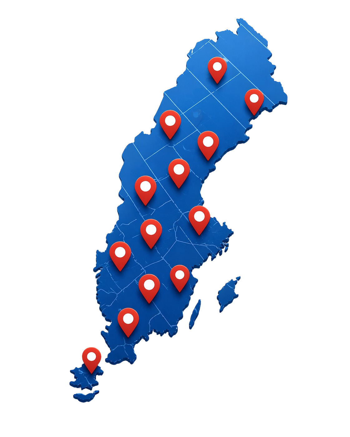 Karta över Sverige med markeringar